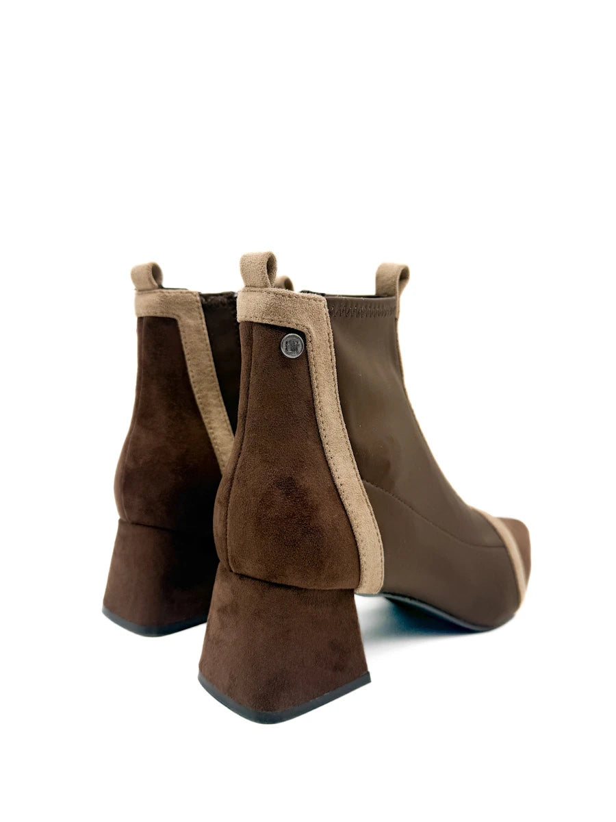 Botín de Bloque de Color con Tacón Cuadrado y Tejido Elástico