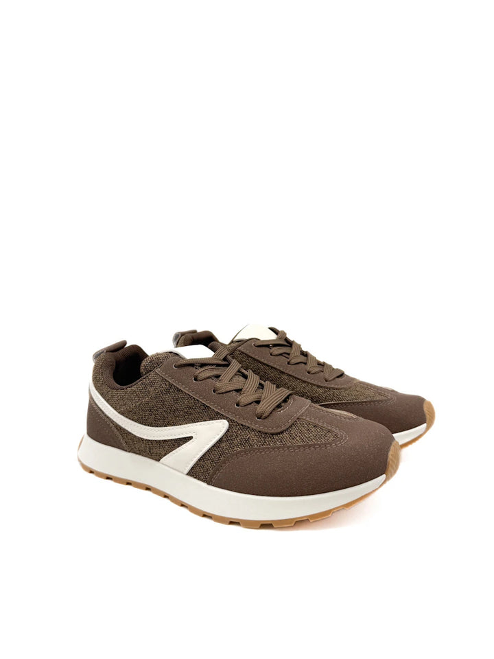 Zapatillas Deportivas Casuales de Mujer Marrones con Detalle Lateral Blanco y Suela Running