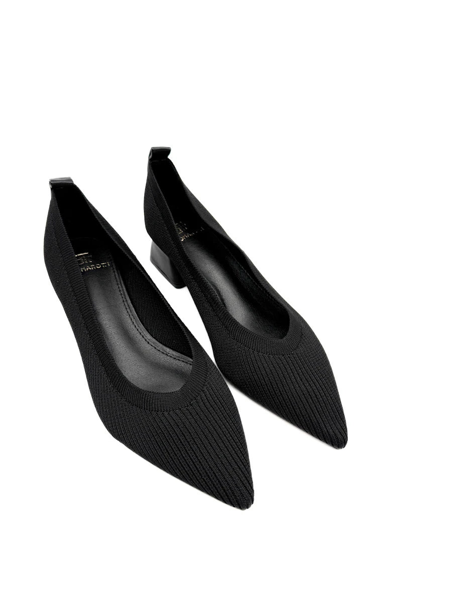 Zapatos de Salón en Tejido Elástico Canalé con Tacón Ancho y Puntera Fina