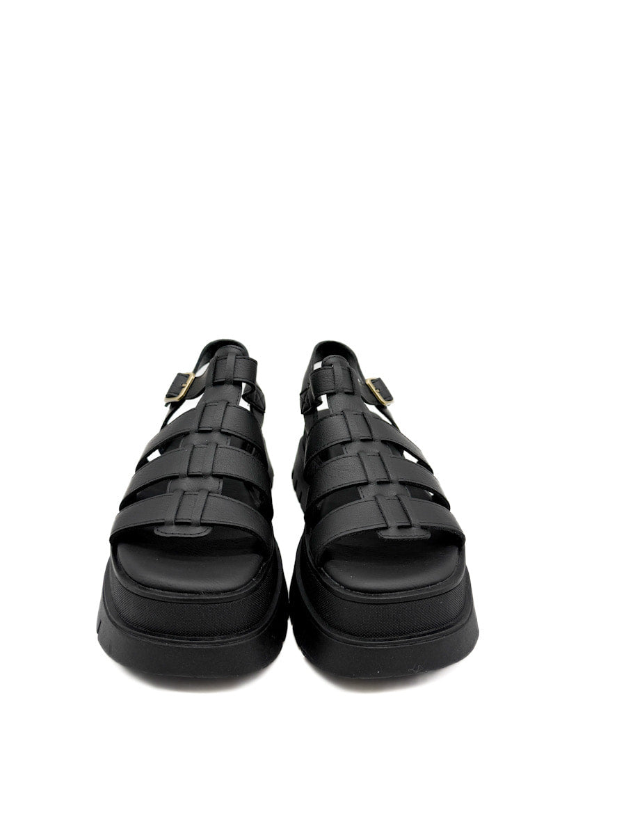 Sandalia Negra Estilo Romanas con Plataforma