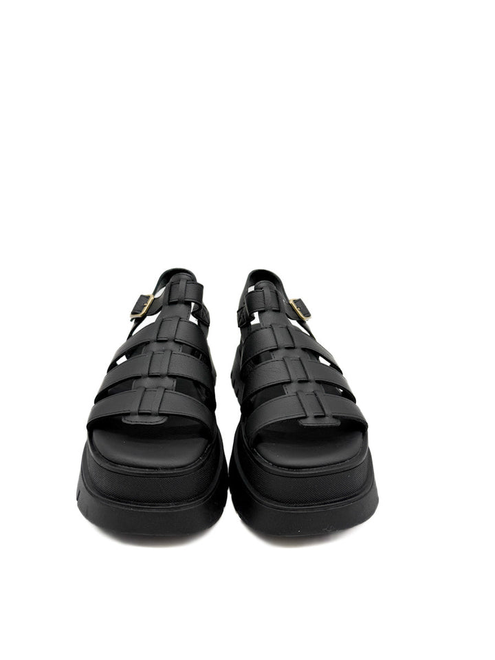 Sandalia Negra Estilo Romanas con Plataforma