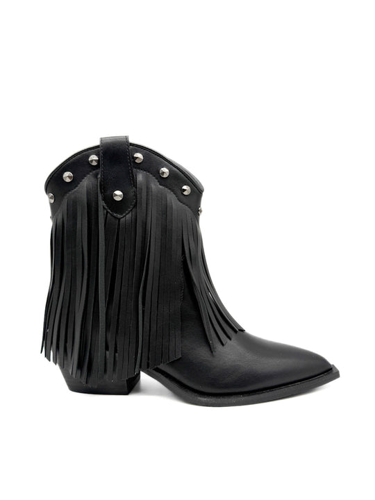 Botines cowboy con Flecos y Detalles Metálicos Corina M5796 Negro