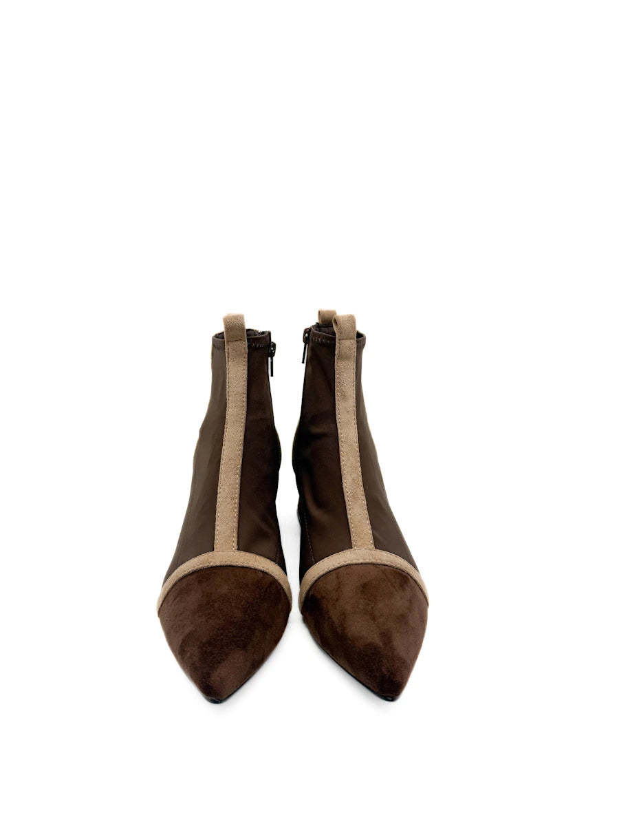 Botín de Bloque de Color con Tacón Cuadrado y Tejido Elástico