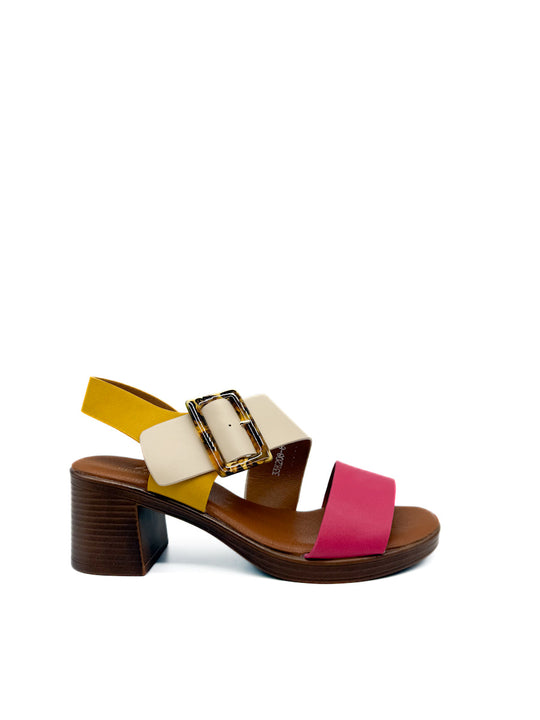 Sandalias Multicolor de Tacón de Bloque para Mujer Fucsia nude