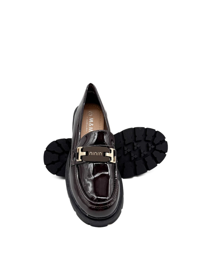 Mocasines de Charol con Suela Dentada y Hebilla Metalizada para Mujer