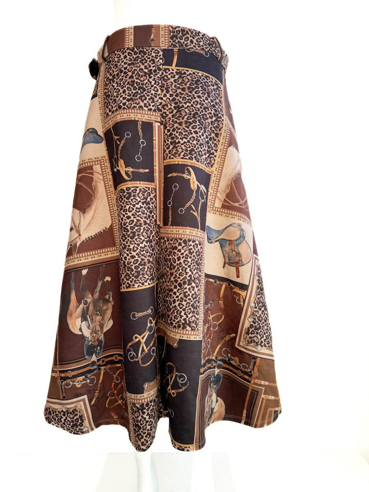 Falda Midi Estampado Ecuestre y Animal Print Marrón única