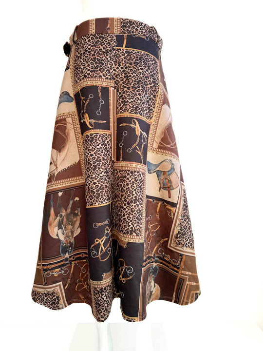 Falda Midi Estampado Ecuestre y Animal Print Marrón única