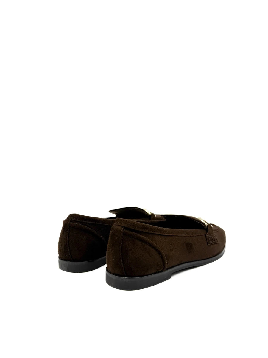 Mocasines de Antelina Marrón con Hebilla Dorada