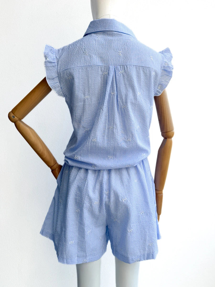 Conjunto Blusa y Short de Rayas con Lazo