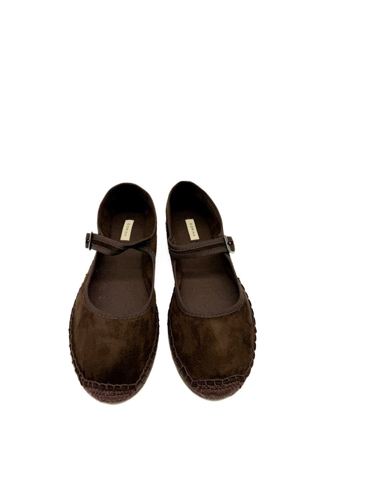 Corina Espadrillas Mary Jane en antelina con Suela de Esparto