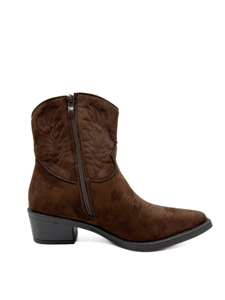 Botines Cowboy con Bordado Étnico para Mujer en Antelina y Piel Sintética