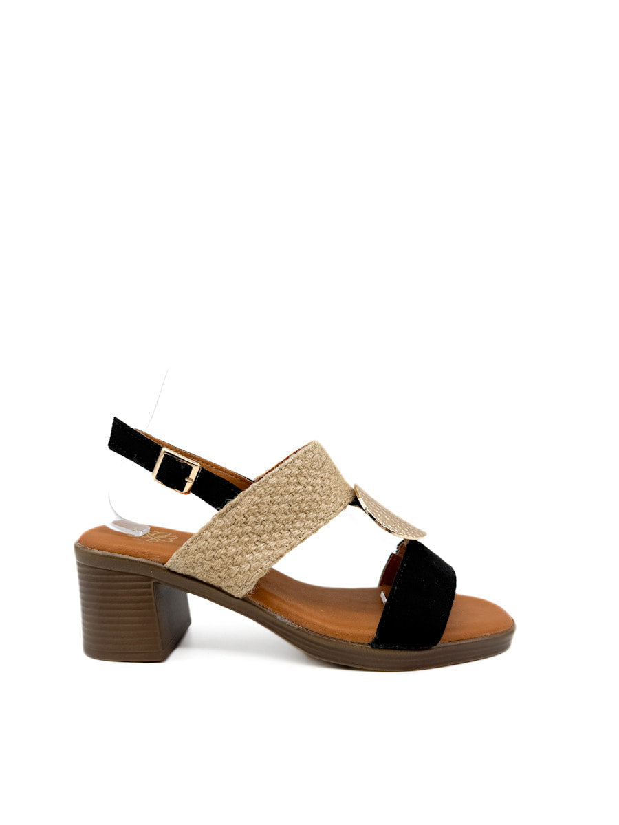 Sandalias de Tacón con Texturas y Detalle Metálico