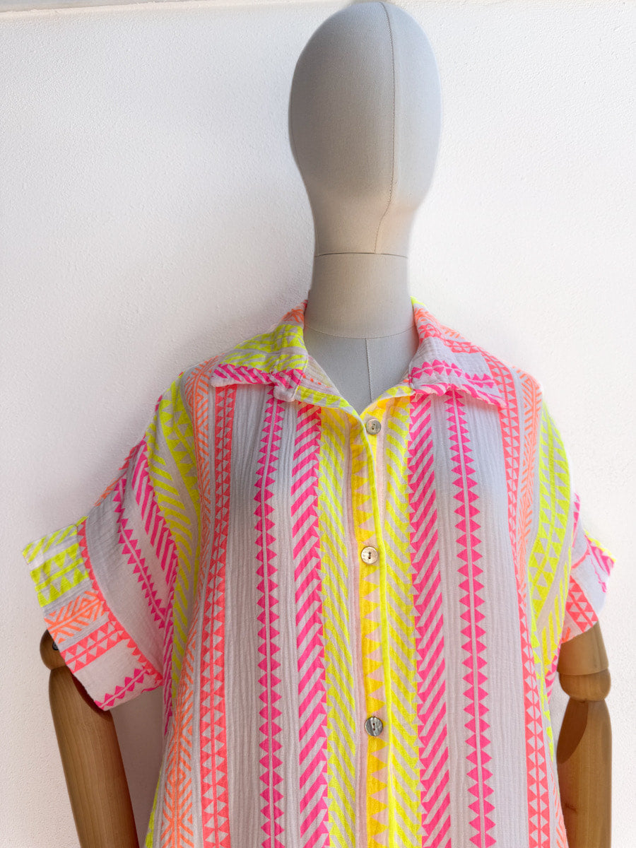 Vestido Camisero de Algodón con Estampado Étnico