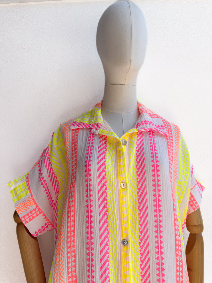 Vestido Camisero de Algodón con Estampado Étnico