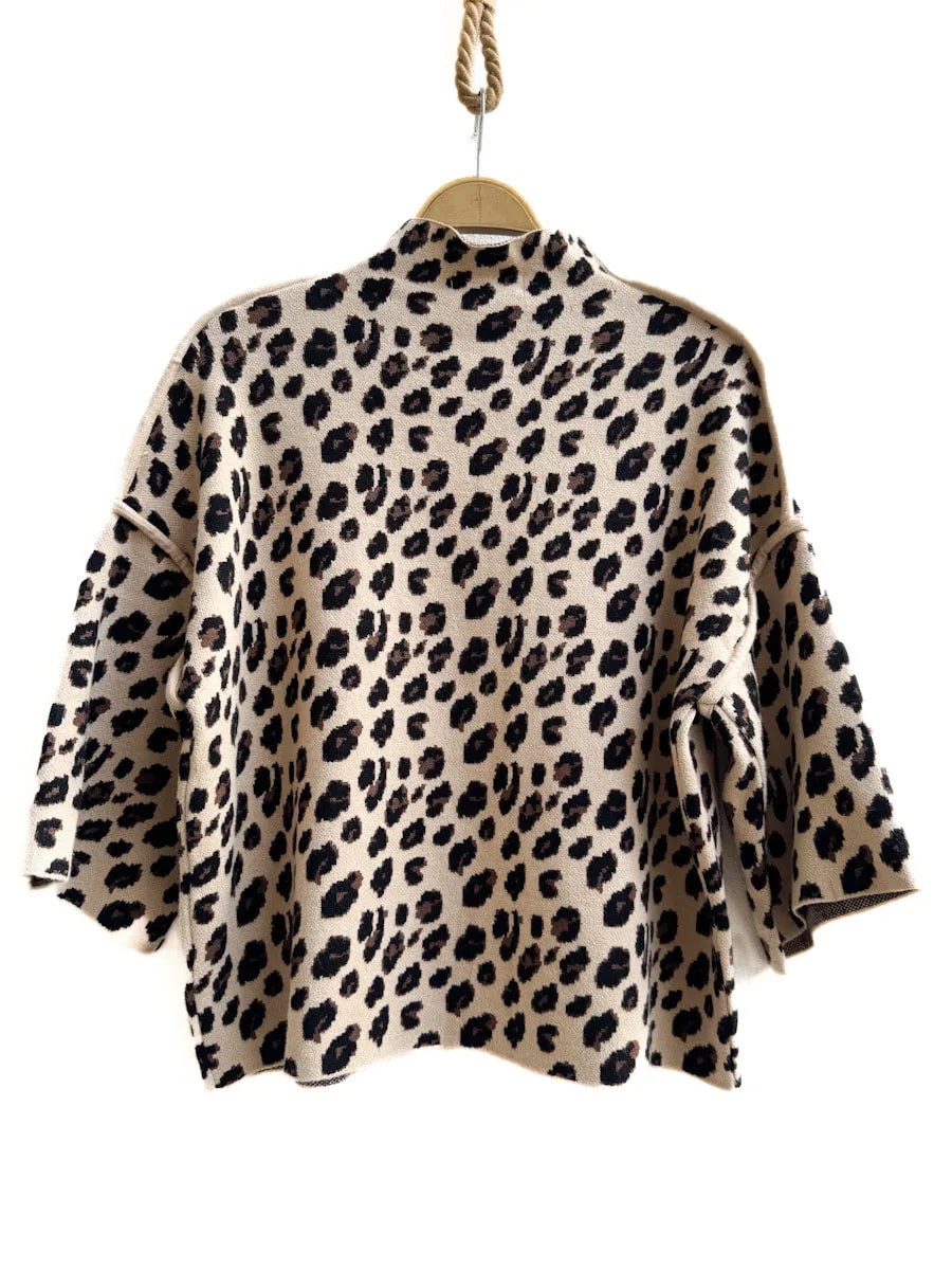 Suéter de Punto con Estampado de Leopardo y Mangas Campana