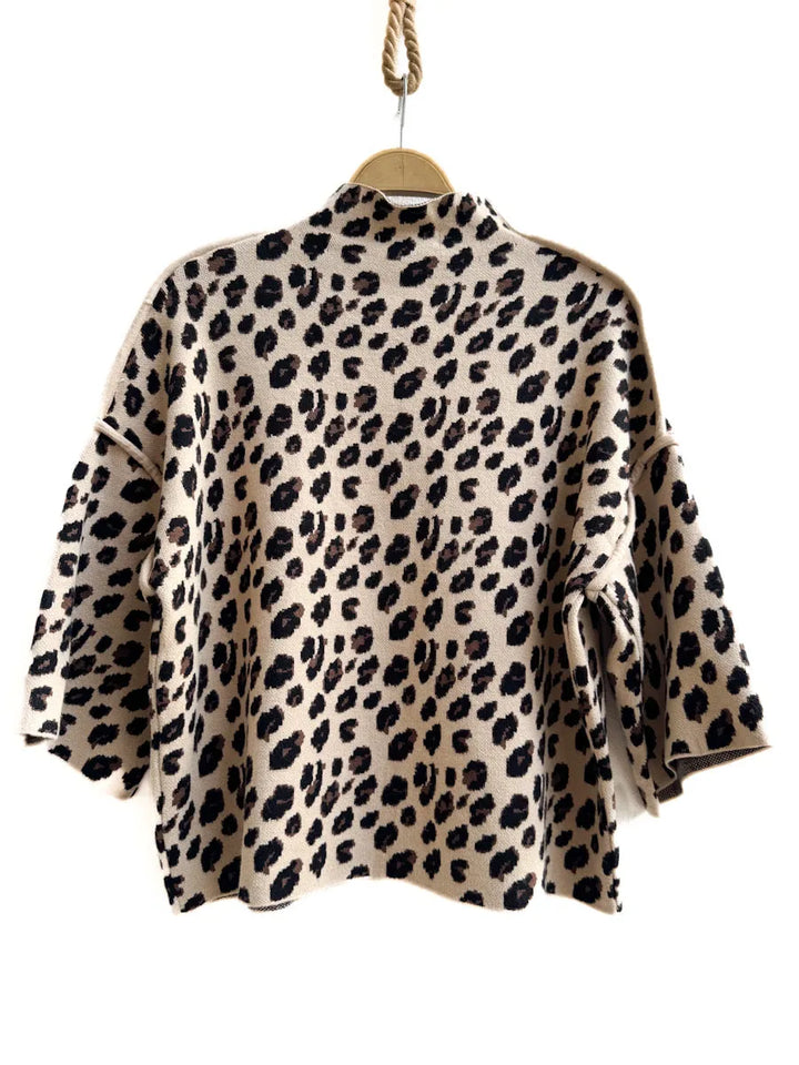 Suéter de Punto con Estampado de Leopardo y Mangas Campana