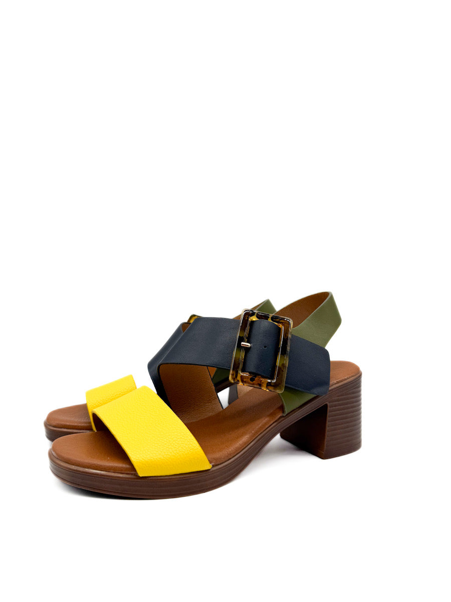 Sandalias Multicolor de Tacón de Bloque para Mujer