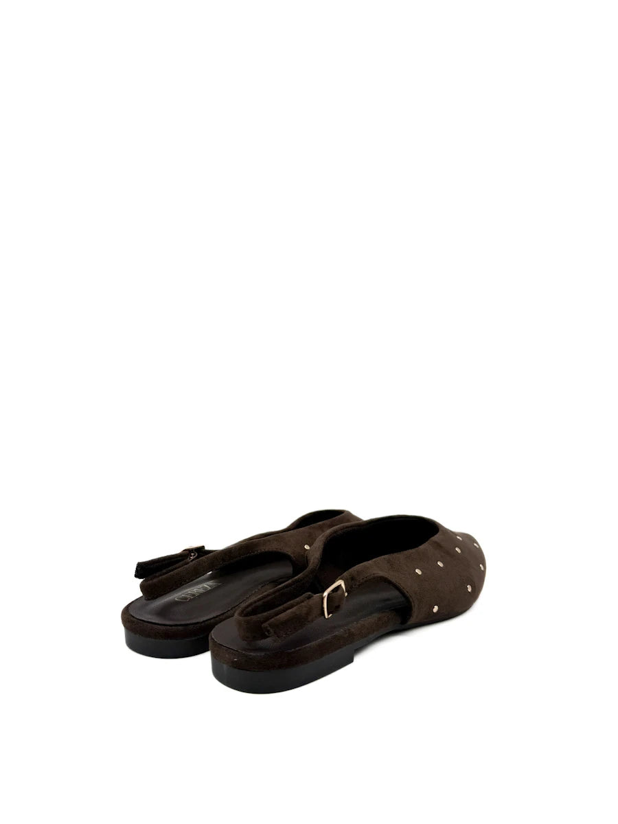 Zapatos Planos Destalonados de Antelina con Tachuelas y Punta Afilada