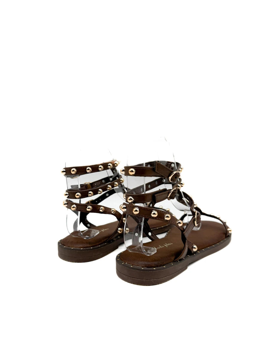 Sandalias Planas Estilo Romana con Tachuelas Doradas Para Mujer
