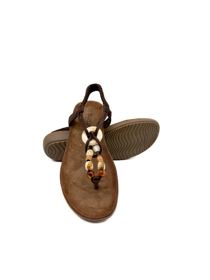 Sandalias Planas Estilo Boho con Cuentas y Tira Elástica - Mujer
