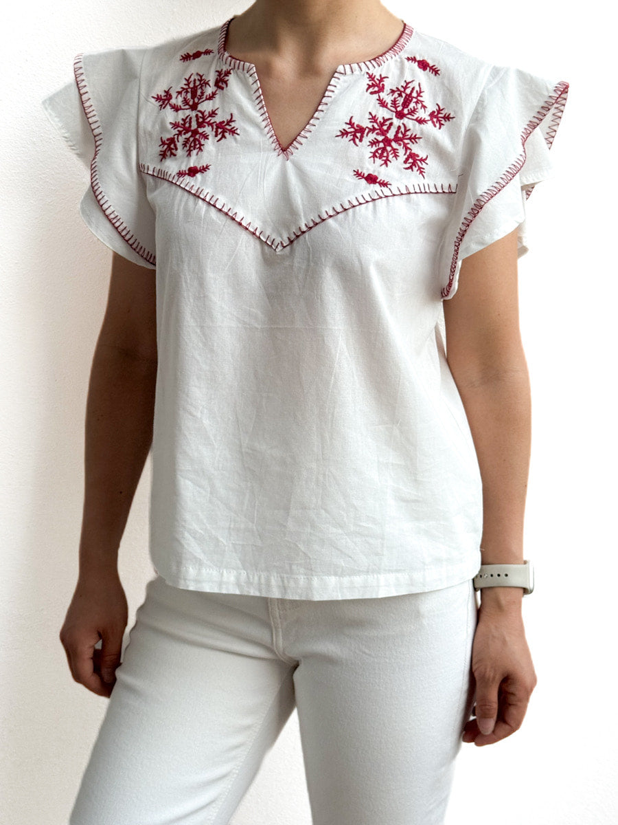 Blusa Artesanal con Bordado en Rojo