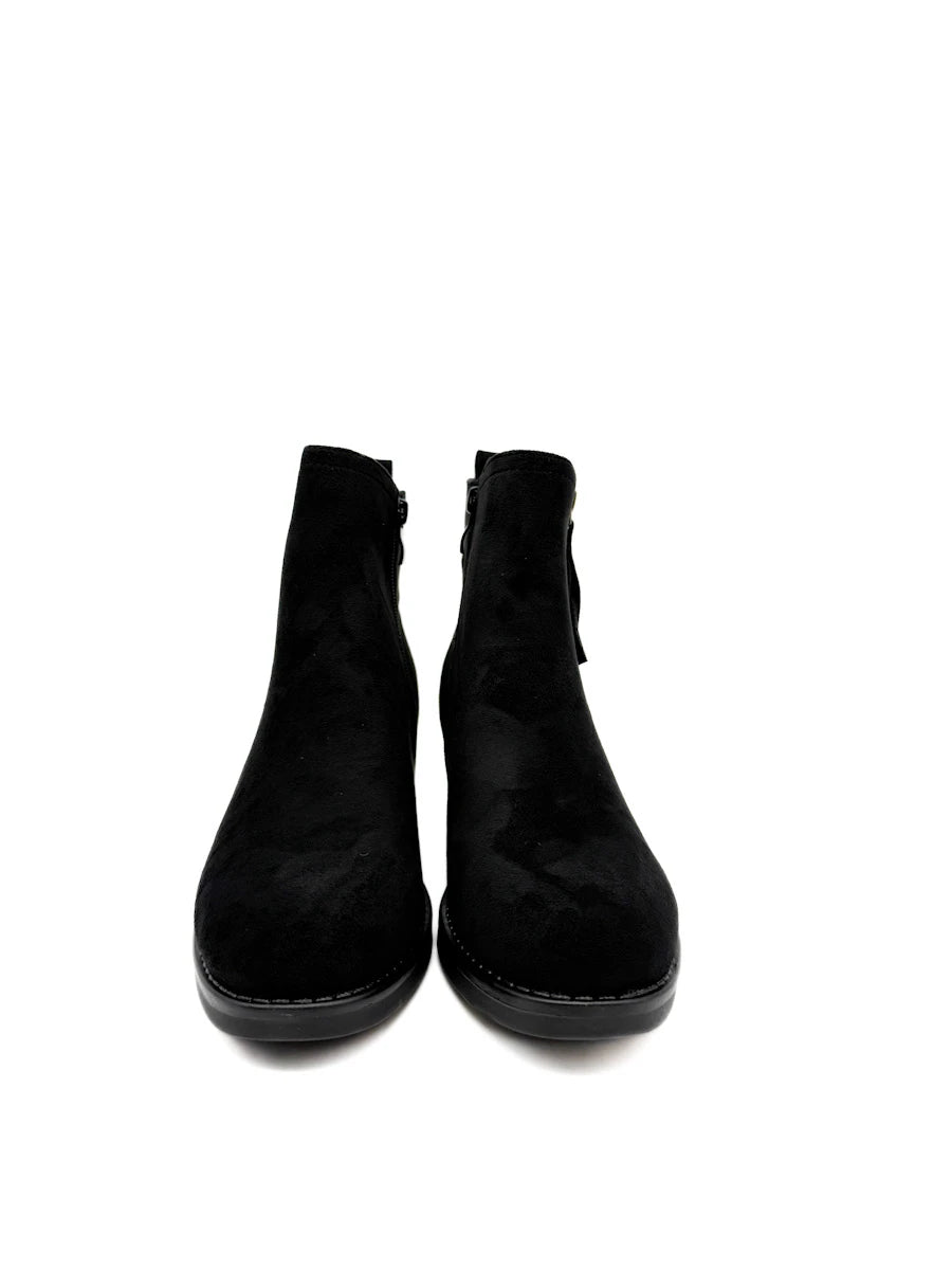 Botines de Ante para Mujer con Tacón Ancho y Cremallera Decorativa