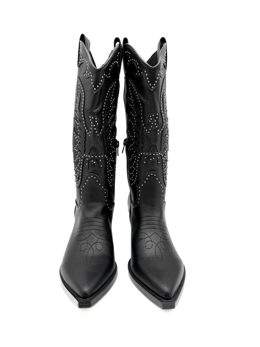 Bota Cowboy Negras con Tachas Detalles Elegantes Corina M 5801
