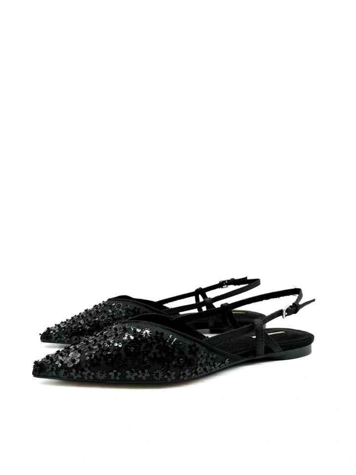 Zapatos destalonados Corina: Punta Fina con Flores y Lentejuelas de Brillo