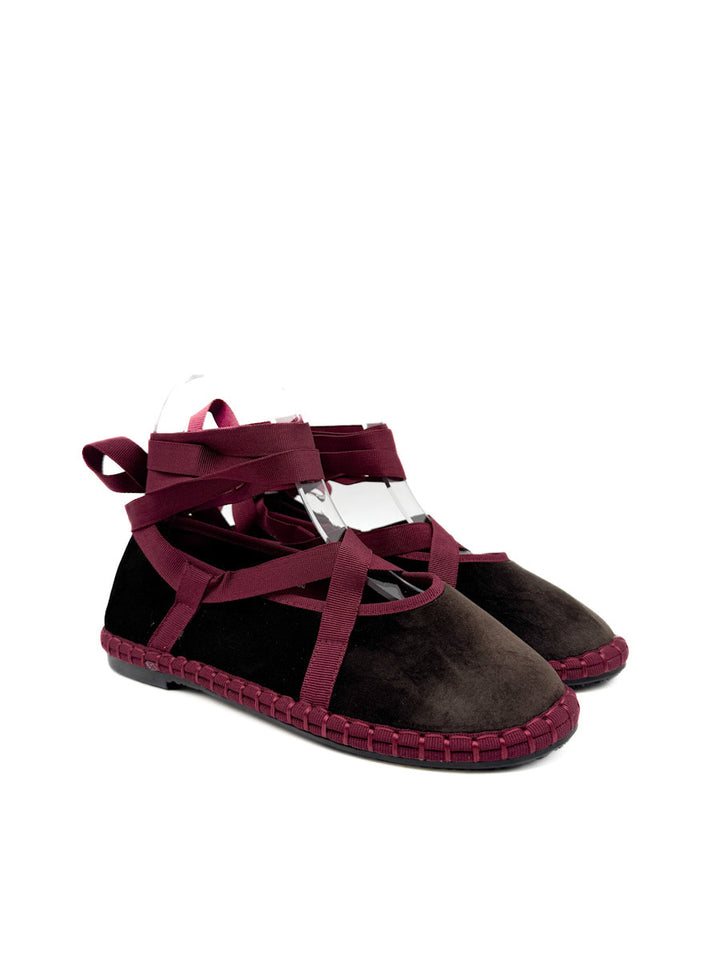 Bailarinas de Terciopelo Tira Cruzadas Con Cinta Atada