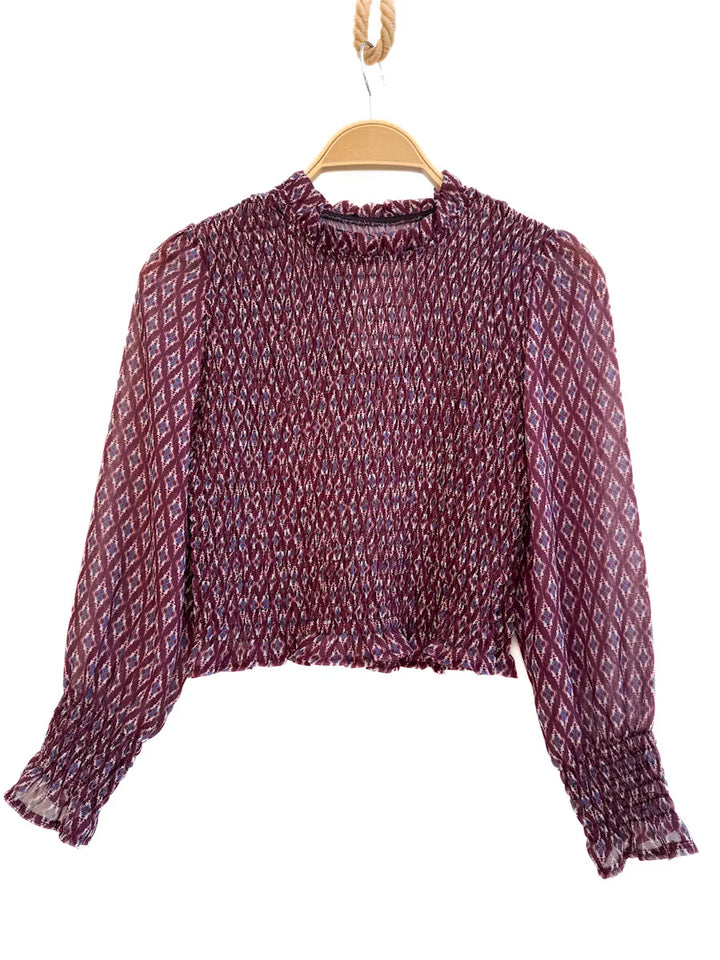 Blusa Smock con Cuello alto y Mangas Largas