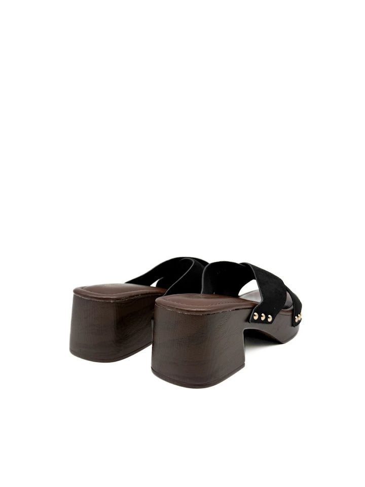 Sandalias Mule Zueco Tiras Cruzadas Antelina Efecto Madera