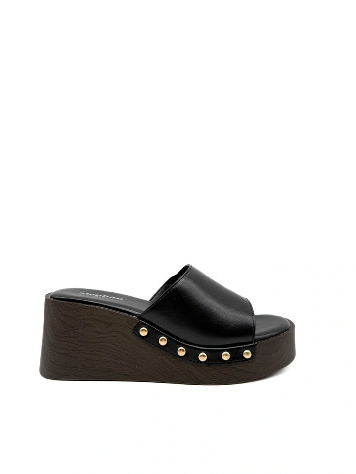Sandalias de Cuña Tipo Zueco con Plataforma Efecto Madera y Tachuelas