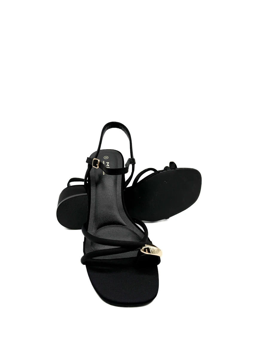 Sandalias de Tacón Bloque con Tiras y Adorno Dorado Orgánico para Mujer