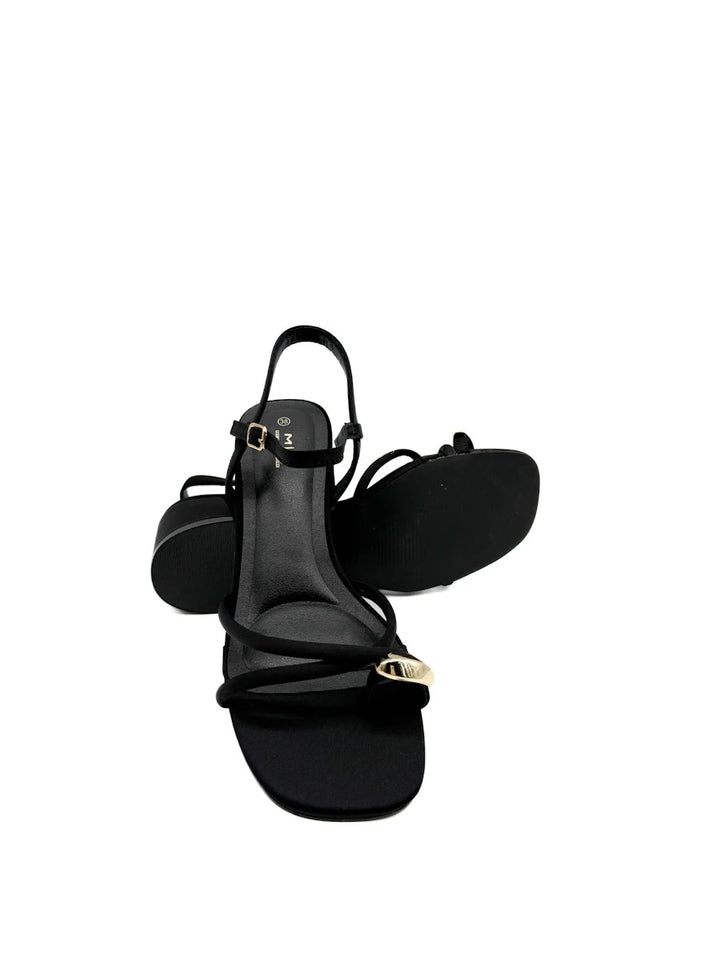 Sandalias de Tacón Bloque con Tiras y Adorno Dorado Orgánico para Mujer