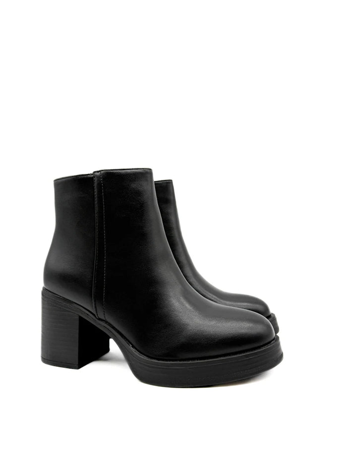 Botines de Tacón Ancho y Plataforma para Mujer en Polipiel y Antelina con Cremallera