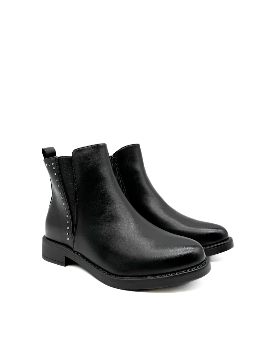 Botines Planos Chelsea con Cremallera Lateral y Detalle de Tachuelas