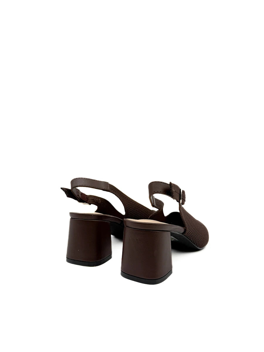 Zapatos Destalonados en Tejido de Malla con Tacón de Bloque