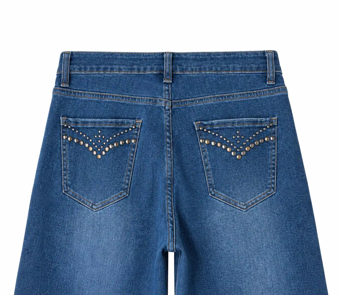Vaquero Recto Azul con Tachuelas Laterales