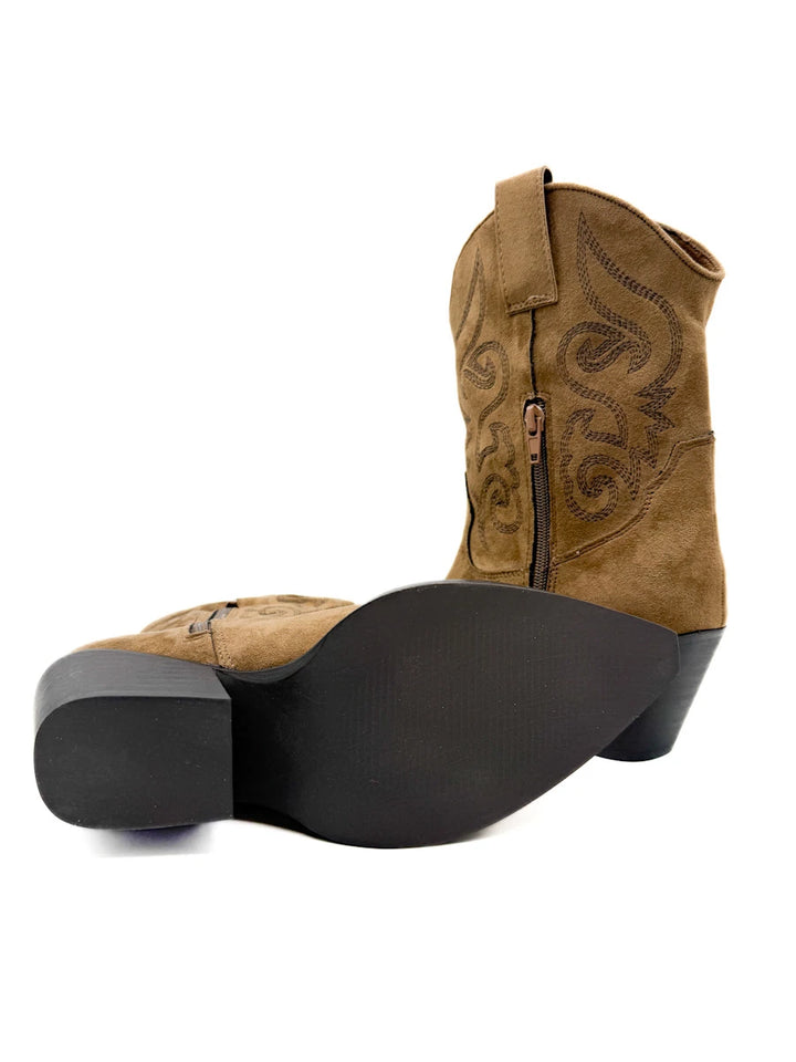 Botines Camperos Cortos Estilo Cowboy con Bordados y Cremallera Lateral