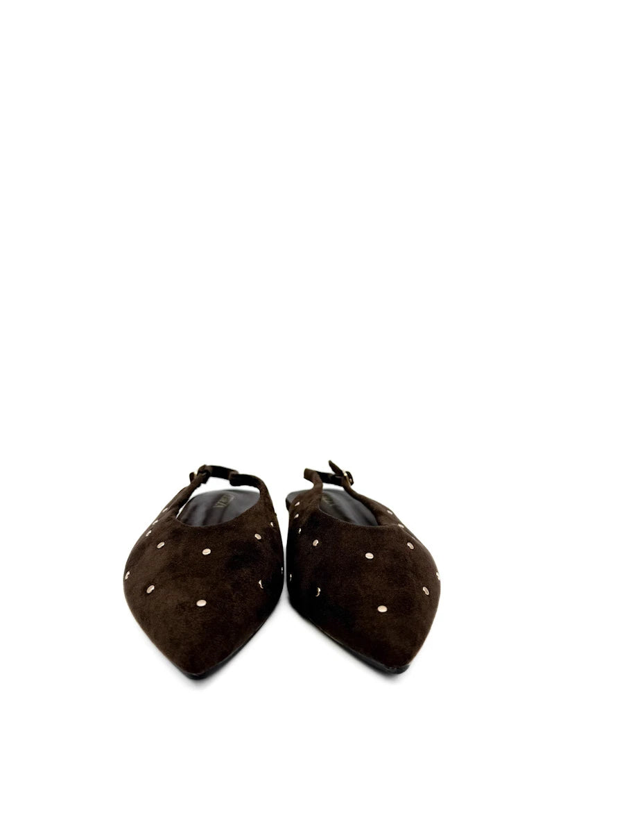 Zapatos Planos Destalonados de Antelina con Tachuelas y Punta Afilada