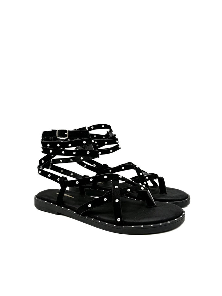 Sandalias Planas Estilo Romano con Tachuelas y Cierre al Tobillo - Colección Verano