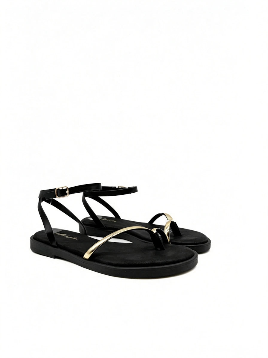 Sandalias de Dedo Confort con Detalle Dorado Flexible
