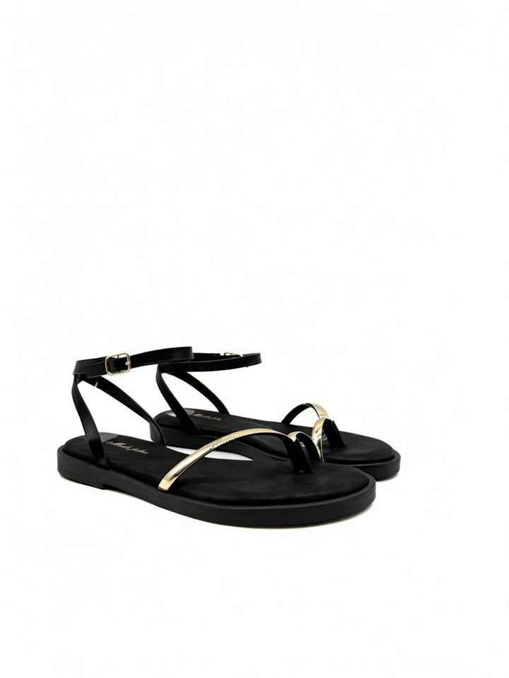 Sandalias de Dedo Confort con Detalle Dorado Flexible
