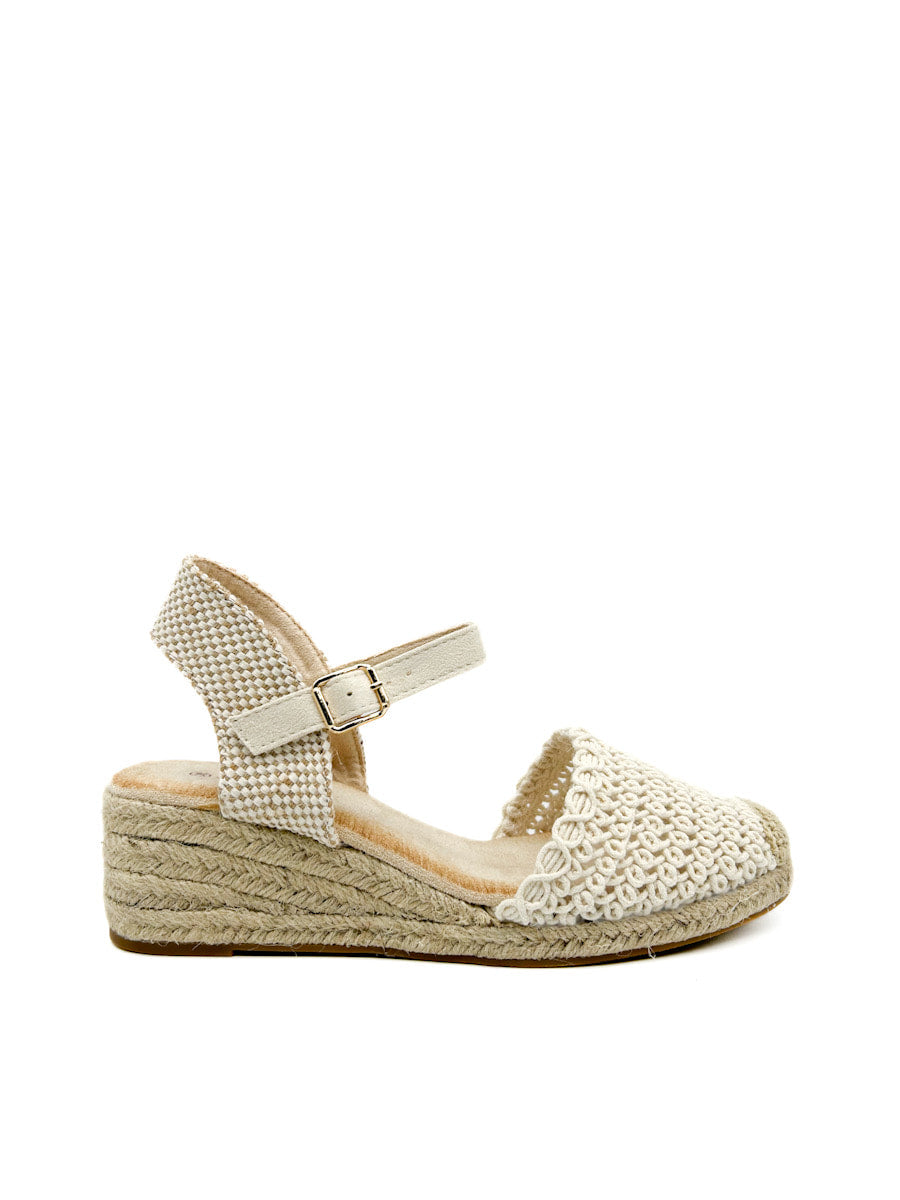 Alpargata De Crochet Con Cuña Baja Valencianas Beige