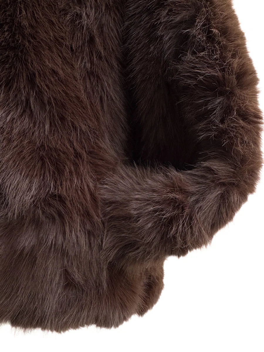 Chaqueta de Pelo Sintético Premium con Cuello Envolvente – Disponible en Marrón y Beige