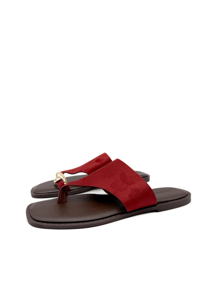 Sandalias Tipo Pala de Dedo con Detalle Metálico Dorado Mujer