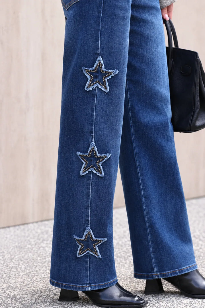 Vaquero Mujer de Pierna Ancha con Estrellas Decorativas – Tiro Medio