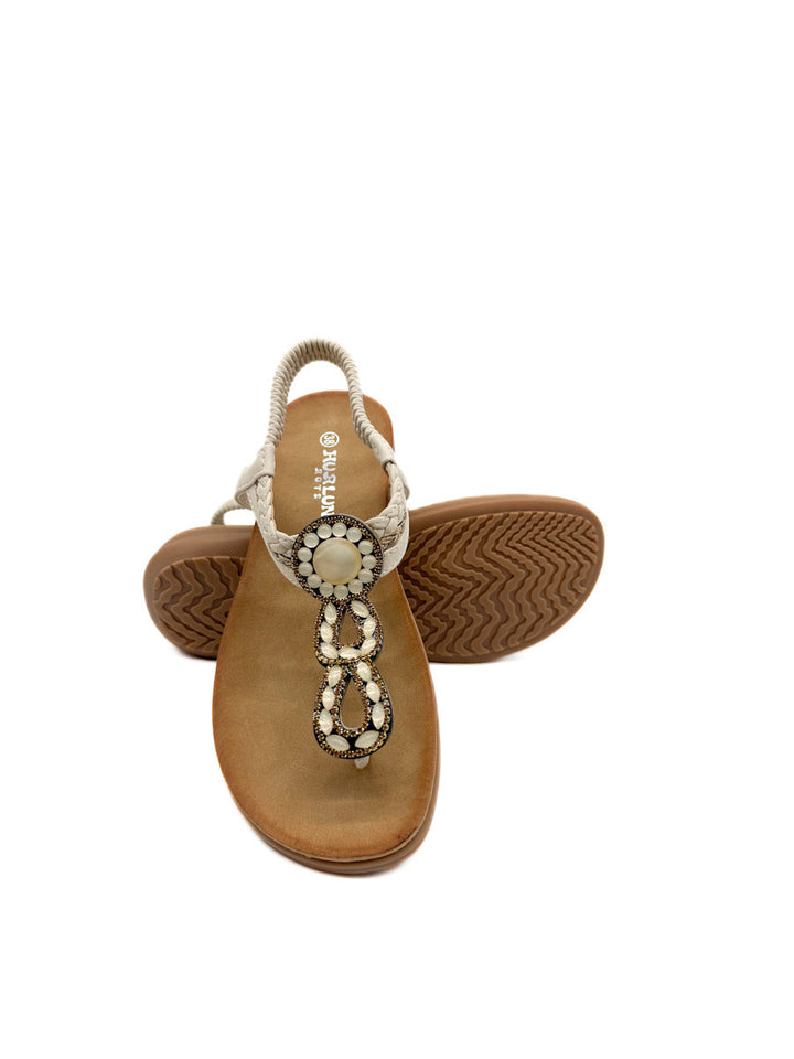 Sandalia Plana Elegantes con Detalles de Pedrería