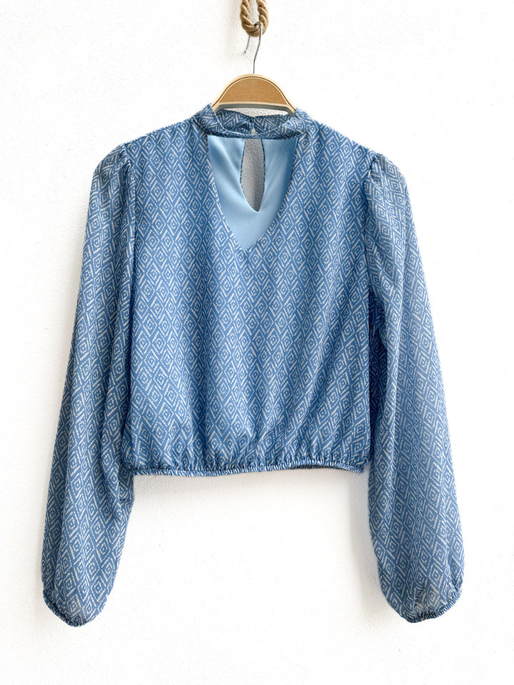 Blusa de Manga Larga con Estampado Geométrico, Disponible en Más Colores y Diseños