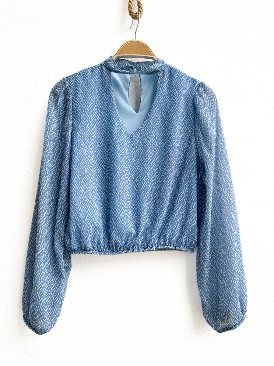 Blusa de Manga Larga con Estampado Geométrico, Disponible en Más Colores y Diseños